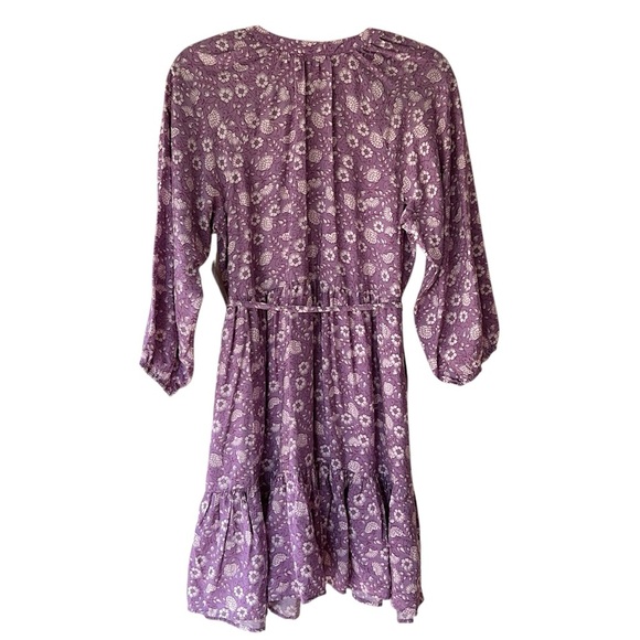 NWT | FLORAL RUFFLE HEM BOHO DRESS BUTTON FRONT TIE WAIST PURPLE | SIZE: SMALL - Picture 8 of 13